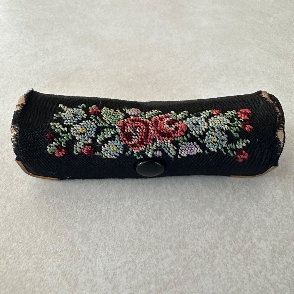 Ecto-o-Prym vintage multicolor needlepoint cross stitch lipstick holder case